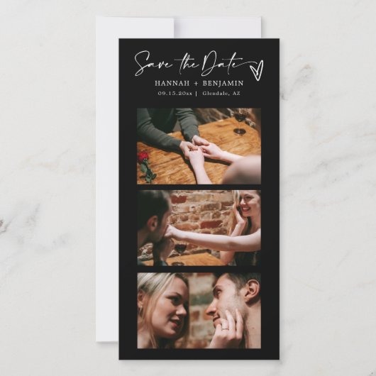 Moderne zwarte fotocabine strook QR-code Save The Date (Voorkant)