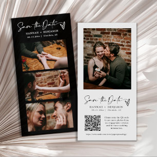 Moderne zwarte fotocabine strook QR-code Save The Date