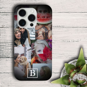 Moderne zwarte fotocollage 6 Afbeelding monogram iPhone 15 Pro Case