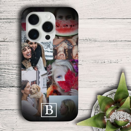 Moderne zwarte fotocollage 6 Afbeelding monogram Case-Mate iPhone Case