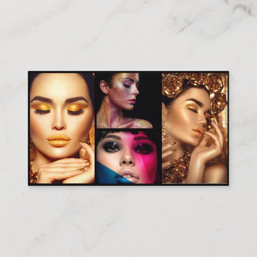 Moderne zwarte fotocollage trendy Make-up Artist Visitekaartje (Achterkant)