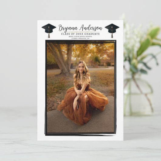 Moderne Zwarte Fotolijst met Zilveren Rand Trendy  Kaart (Staand voorkant)