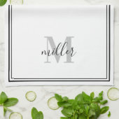 Moderne Zwarte Frame Familie Monogram Theedoek (Gevouwen)