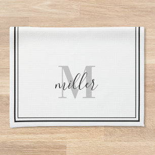 Moderne Zwarte Frame Familie Monogram Theedoek