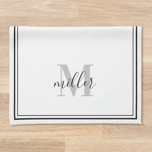 Moderne Zwarte Frame Familie Monogram Theedoek