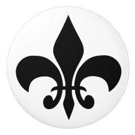 Moderne Zwarte Franse Lelie Fleur-de-lis op Wit Keramische Knop