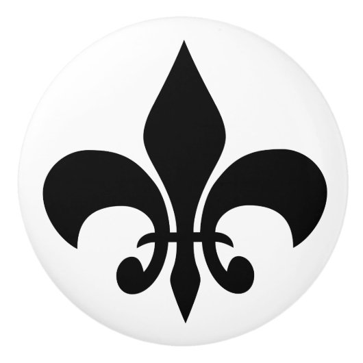 Moderne Zwarte Franse Lelie Fleur-de-lis op Wit Keramische Knop (Voorkant)