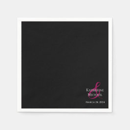 Moderne zwarte fuchsia en wit-bruiloft- servet