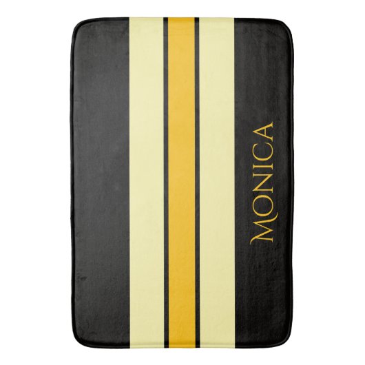 moderne zwarte &gele beige monogram naam badmat (Voorkant Verticaal)