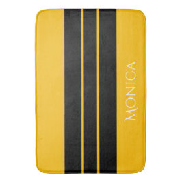 moderne zwarte & gele monogram naam badmat