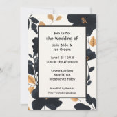 Moderne zwarte gele wilde bloem bruiloft uitnodigi kaart (Voorkant)