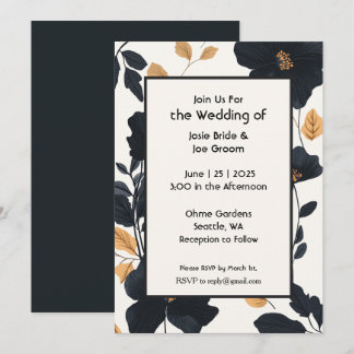 Moderne zwarte gele wilde bloem bruiloft uitnodigi kaart