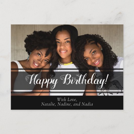 Moderne Zwarte Gelukkige Verjaardag Foto Ansichtka Briefkaart (Voorkant)