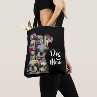 Moderne Zwarte Gepersonaliseerde Hond Mama Fotocol Tote Bag