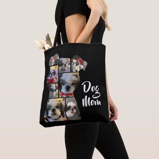 Moderne Zwarte Gepersonaliseerde Hond Mama Fotocol Tote Bag (Dichtbij)
