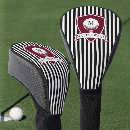 Moderne Zwarte Gestreepte Rode Golfer Naam Monogra Golfheadcover