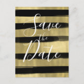 Moderne zwarte glam - gouden verflijn Sla de datum Aankondigingskaart (Voorkant)