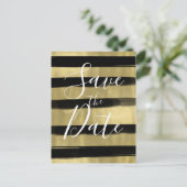 Moderne zwarte glam - gouden verflijn Sla de datum Aankondigingskaart (Staand voorkant)