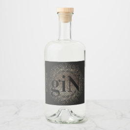 Moderne Zwarte Glansgeprinte Gebold Simple Gin Likeurfles Etiket