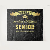 Moderne Zwarte Glitter Afstudeerfoto Achtergrond Wandkleed (Voorkant (horizontaal))