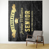 Moderne Zwarte Glitter Afstudeerfoto Achtergrond Wandkleed (In situ)