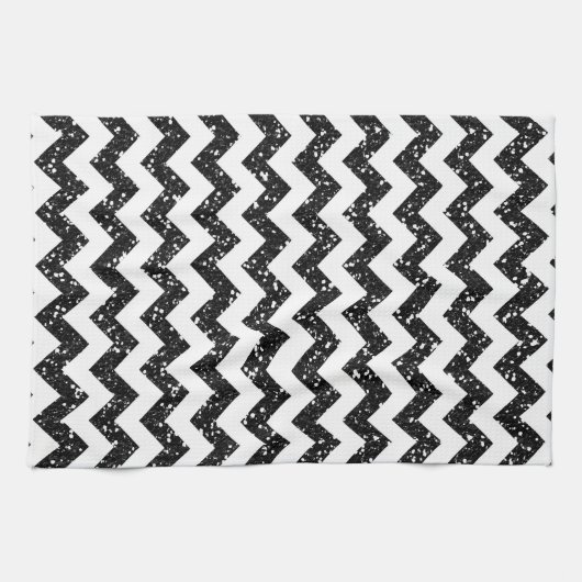 Moderne Zwarte Glitter Chevron Keukenschotel Handd Theedoek (Horizontaal)