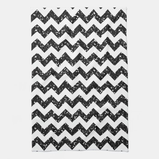 Moderne Zwarte Glitter Chevron Keukenschotel Handd Theedoek (Verticaal)
