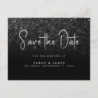 Moderne zwarte Glitter Chic Wedding Save the Date