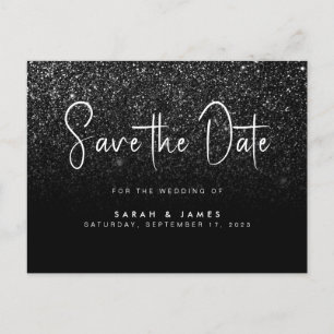 Moderne zwarte Glitter Chic Wedding Save the Date Aankondigingskaart