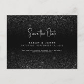 Moderne zwarte Glitter Chic Wedding Save the Date Aankondigingskaart (Achterkant)