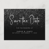 Moderne zwarte Glitter Chic Wedding Save the Date Aankondigingskaart (Voorkant)