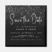 Moderne zwarte Glitter Chic Wedding Save the Date Magneet (Voorkant)