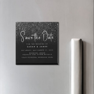 Moderne zwarte Glitter Chic Wedding Save the Date Magneet