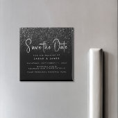 Moderne zwarte Glitter Chic Wedding Save the Date Magneet