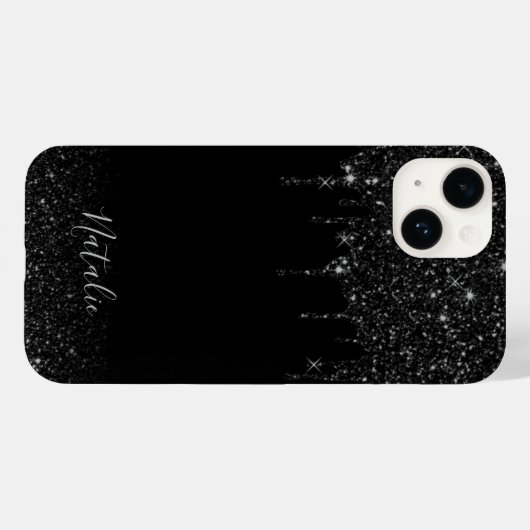 Moderne zwarte glitter drift elegante aangepaste n Case-Mate iPhone case (Achterkant (horizontaal))