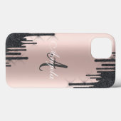 Moderne Zwarte Glitter Drips Roze Goud, Monogram Case-Mate iPhone Case (Achterkant (horizontaal))