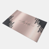 Moderne Zwarte Glitter Druppels Roze Gouden Monogr Deurmat (Schuin)