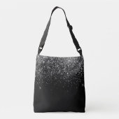 Moderne Zwarte Glitter Eenvoudige Script Monogram Crossbody Tas (Achterkant)