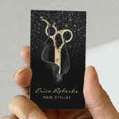 Moderne zwarte Glitter Gold Scissor Hair Stylist Visitekaartje
