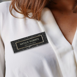 Moderne zwarte glitter make-up artiest haar salon naambadge