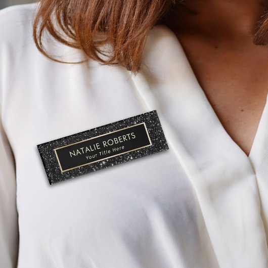 Moderne zwarte glitter make-up artiest haar salon naambadge