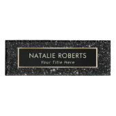 Moderne zwarte glitter make-up artiest haar salon naambadge (Voorkant)