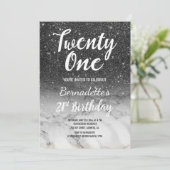 Moderne zwarte glitter marmer ombre 21st Birthday Kaart (Staand voorkant)