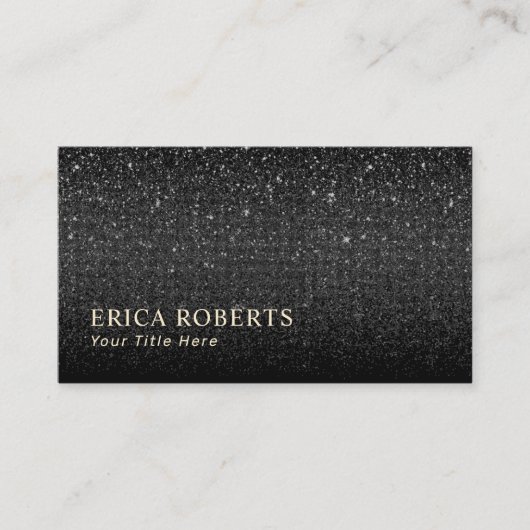 Moderne zwarte glitter minimalist visitekaartje (Voorkant)