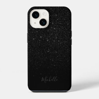 Moderne Zwarte Glitter Minimalistische Aangepaste iPhone 14 Hoesje