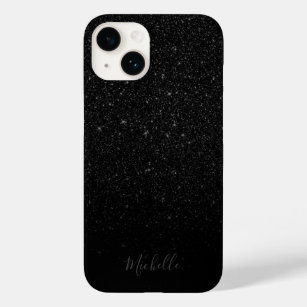 Moderne zwarte glitter minimalistische douanenaam Case-Mate iPhone 14 hoesje