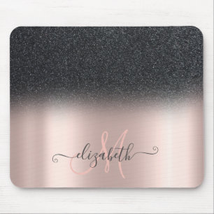 Moderne Zwarte Glitter Ombre Roze Gouden Monogram Muismat