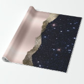 Moderne zwarte glitter Roos Gold Cadeaupapier (Uitgerold)