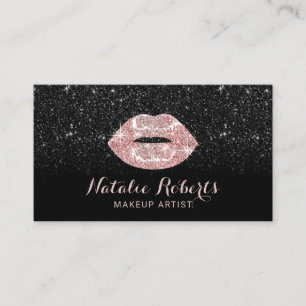 Moderne zwarte glitter Roos Gold Lips Makeup Artis Visitekaartje