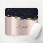 Moderne Zwarte Glitter Roos Gouden Monogram  Muismat (Met muis)
